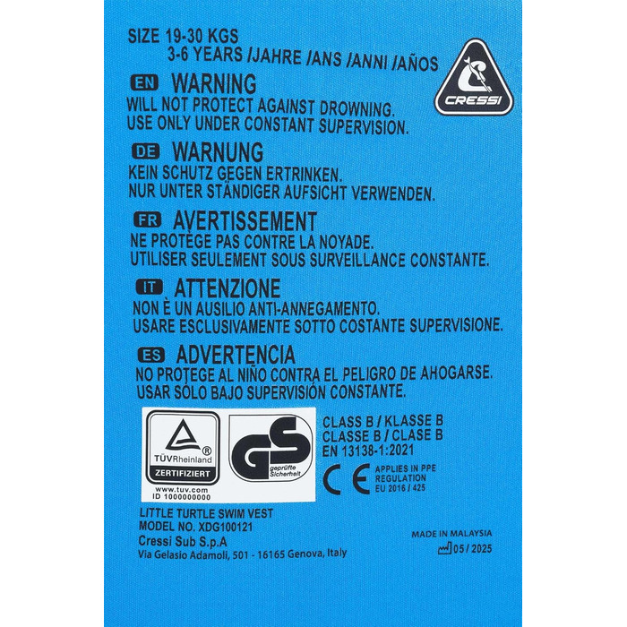 Спасальний жилет CRESSI Little Turtle для дітей 3-6 років, неопрен, блакитний/жовтий