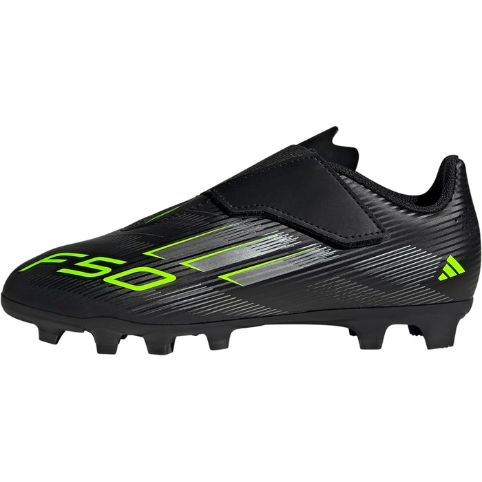 Дитячі футбольні бутси adidas F50 Club Hook and Loop для гри на твердих та багатоповерххових покриттях (35.5 EU, чорний/металік/лимонний)