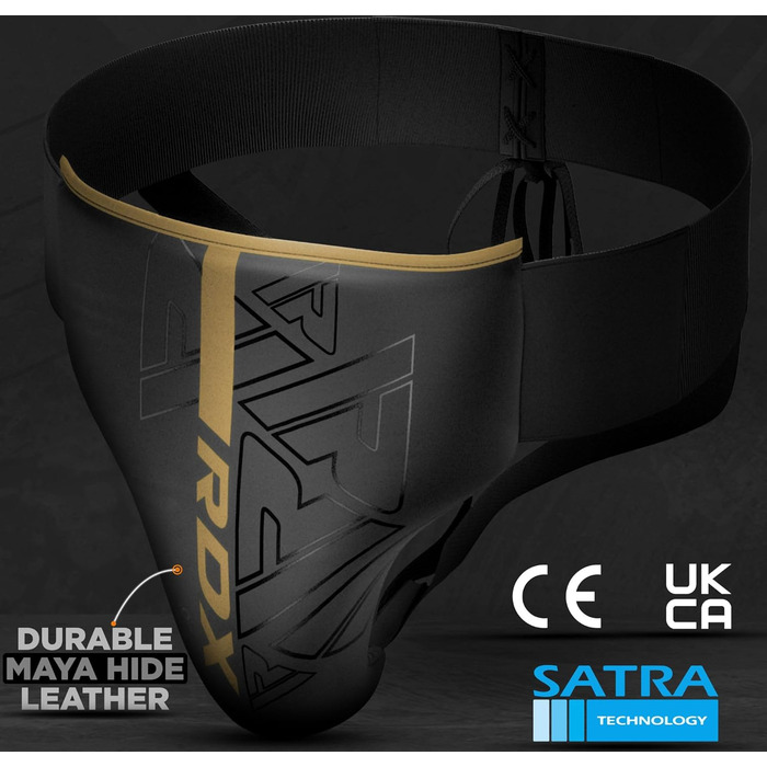 Чоловічий паховий захист RDX KARA, шкіра Maya Hide, для боксу, кікбоксингу, MMA, Муай Тай, карате, гандболу, золотий, розмір L