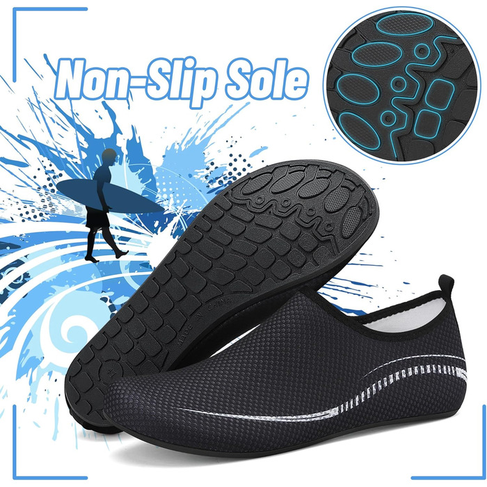 Чоботи для плавання та водного спорту: чоловічі та жіночі неопренові тапки, для пляжу, серфінгу, басейну (41 EU, 788 Чорний)