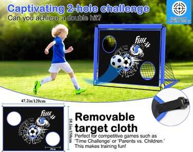 Дитячі ворота для футболу, 2-в-1 Pop-Up ворота, розкладні для саду, з сумкою та 4 кілочками (150x120 см, блакитні)