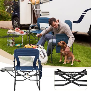 Кемпінговий стілець LEADZM складний зі столиком та відділенням для зберігання, дихаюча спинка, вантажопідйомність 10 кг, 600D Oxford, металевий каркас, 6x60x9 см, легкий та компактний для відпочинку на природі, риболовлі, фестивалів (2 шт., блакитний)