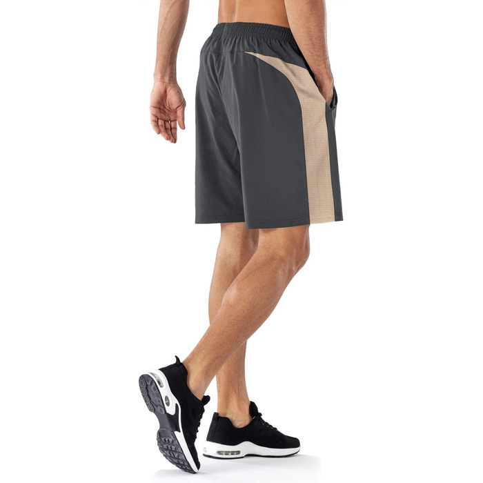 Шорти спортивні чоловічі HMIYA, швидковисихаючі, з кишенею на блискавці, сірі хакі (L)