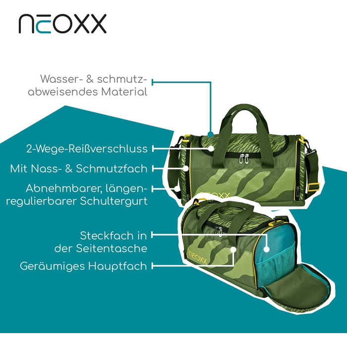 Дитяча спортивна сумка neoxx з відділенням для вологих речей, для дівчаток і хлопчиків, дорожня та тренувальна сумка для школи, фітнесу, плавання (зелена)