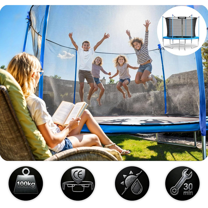 Батут Neo-Sport Outdoor для дітей з сіткою та сходами, 252 см