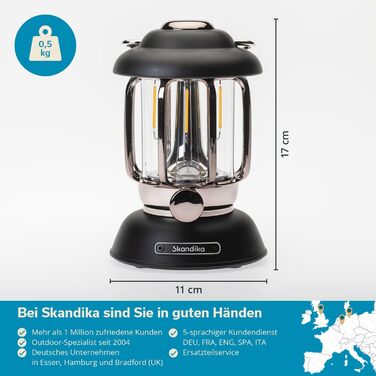 Ліхтар намету Skandika Forsol LED Retro-стиль | Акумулятор 4400mAh, регулювання яскравості, для кемпінгу, саду, декору, піших прогулянок, зелений (чорний)