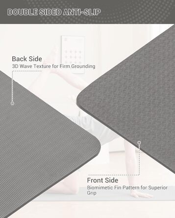 Килимок для гімнастики, йоги та фітнесу. Спортивний килимок для тренувань, пілатесу, з ручкою для перенесення, 183 x 61 x 0.6 см, сірий