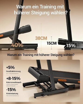 Складана бігова доріжка UMAY Walking Pad з нахилом 40% для дому та офісу, подовжені поручні 130 см, компактний дизайн, безшумна робота, чорна