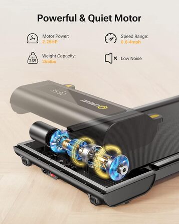 Біговий доріжки з APP, Smart Walking Pad з подвійною амортизацією, ультратонкий біговий стіл з великою зоною бігу для дому/офісу, max 120 кг з пультом дистанційного керування та LED-дисплеєм [SpaceWalk Lite] (Чорний з APP)