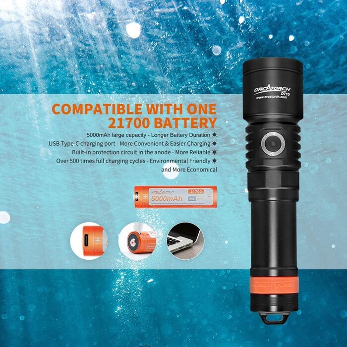 Ліхтар підводний ORCATORCH D710, 3000 люмен, IP68, 150м, з індикатором заряду
