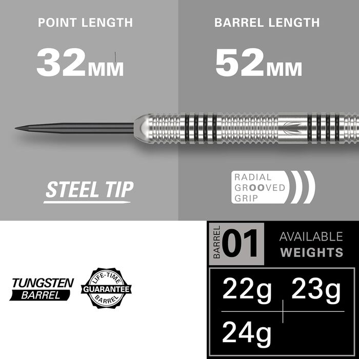 Дротики Target Phil Taylor 22/23/24 г вольфрамові, набір зі стрижнями Pro Grip, крилами Pro Ultra, чохлом, аксесуари для дартсу