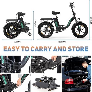 Електровелосипед HITWAY 20 дюймів Fat Tire, складаний, 250W, 36V, 12Ah, запас ходу 35–90 км
