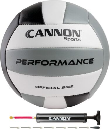 Волейбольні м'ячі Cannon Sports Performance: офіційний розмір, з насосом, для гри в приміщенні та на вулиці, чорний/білий/сірий
