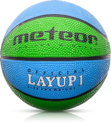М'яч для баскетболу Meteor Layup Kinder Mini #4 (Blue-Green) – ідеальний для дітей 4-8 років. Розмір #1, м'який, з рифленою поверхнею, для тренувань.