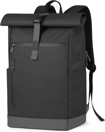 Міський рюкзак Inateck RollTop 25-30 л, чорний, для ноутбука 17'' – універсальний для чоловіків і жінок, велосипедний, шкільний, для університету, роботи, спорту та подорожей