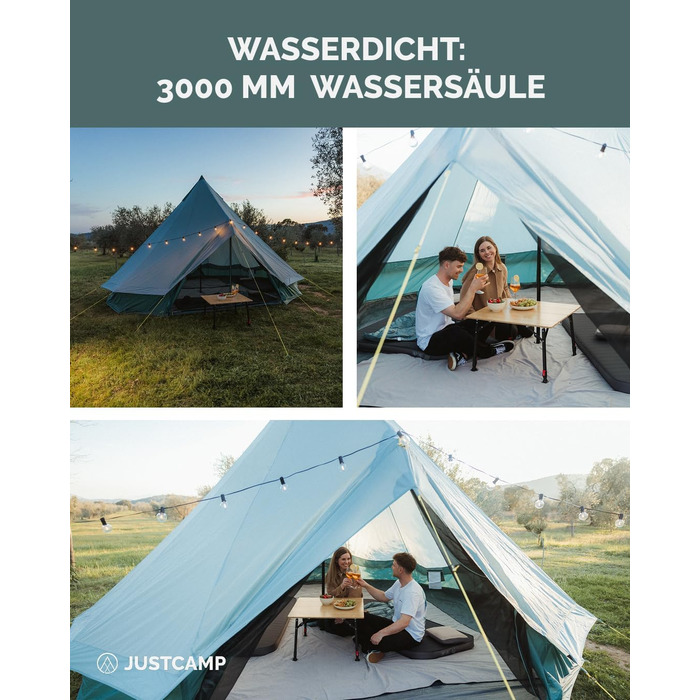 Намет JUSTCAMP Bell Tipi для сім'ї та групи - 4 розміри (4-12 осіб) - водонепроникний (3000 мм) - з висотою в стійці - 2 кольори (сірий, м'ятний) (8 осіб - м'ятний)