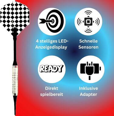 Електронний дартс Best Sporting Coventry Xtra з LED-дисплеєм, 12 дротиками та змінними наконечниками, набір для 16 гравців