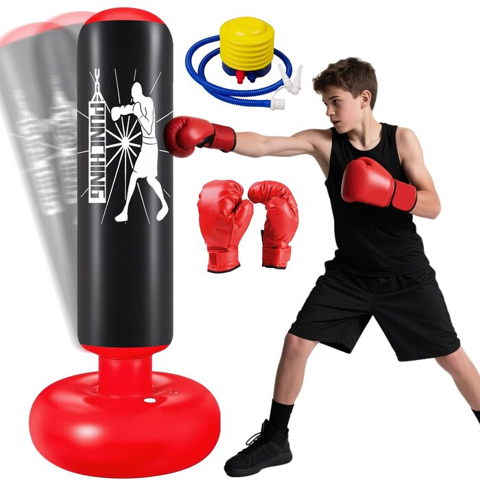 Груша боксерська дитяча Ninonly 160 см з рукавичками та насосом - стійка для боксу в приміщенні та на вулиці для хлопчиків та дівчаток