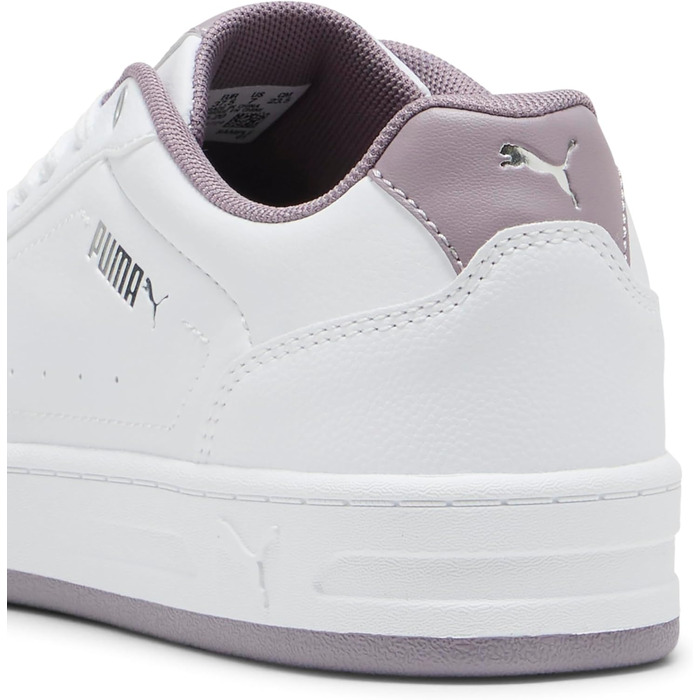 Жіночі кросівки PUMA Court Classy Basic — білі зі сріблястими та сливовими деталями, розмір 39 EU