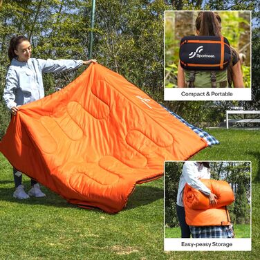 Сплячий мішок Outdoor Sportneer для 2 осіб: двомісний спальний мішок на 3 сезони, 220x150 см, 2.75 кг з 2 подушками, для дорослих, оранжевий (без фланелевої підкладки)