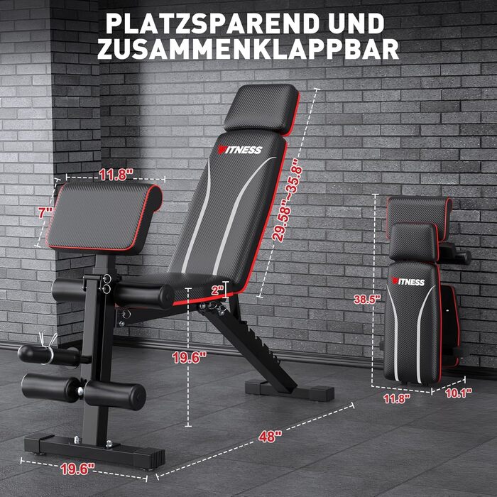 Регульована складана лава для тренувань з гантелями, 363 кг, з підставкою для ніг, упором для преса та подовженою спинкою, багатофункціональний фітнес-обладнання для дому