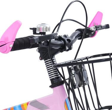Дитячий велосипед 14 дюймів для хлопчиків та дівчаток з додатковими колесами, кошиком та заднім сидінням, регульована висота, сталевий велосипед для дітей 3-6 років, рожевий