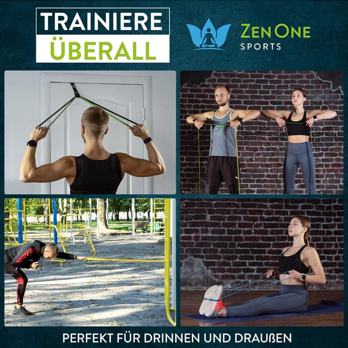 Гумові еспандери ZenOne Sports® для фітнесу, 6 рівнів опору (X-Light - XX-Heavy) + посібник з тренувань. Для підтягувань, силових тренувань.