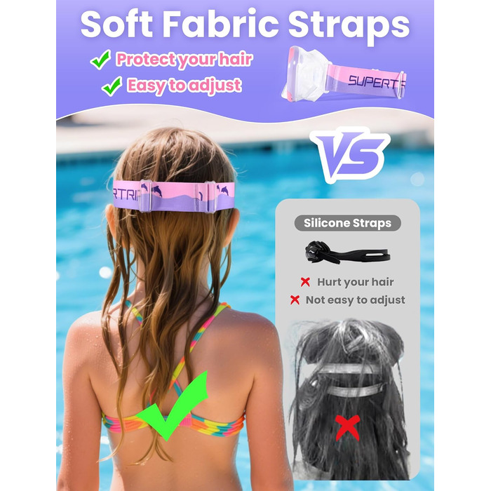 Дитяча маска для плавання та снорклінгу Supertrip, 6-14 років, скло, рожево-фіолетовий