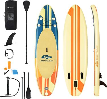 Надувна SUP-дошка RELAX4LIFE 335x76x15 см з веслом, рюкзаком, насосом, ремкомплектом та 3 плавниками, жовта – для початківців і професіоналів
