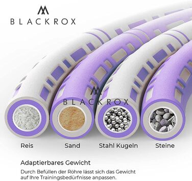 Обруч для фітнесу BLACKROX HOOPAROX: регульована вага 1,2-4 кг, фітнес, масаж, схуднення, для дорослих, фіолетовий та білий