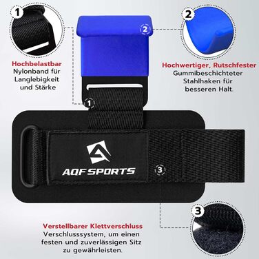 Набори гачків для важкої атлетики AQF – нековзкі ручки з гумовим покриттям, 8 мм неопренова подушка – гачки для підйому штанги для чоловіків та жінок (пара), ідеальні для підйому ваги та силових видів спорту, синій