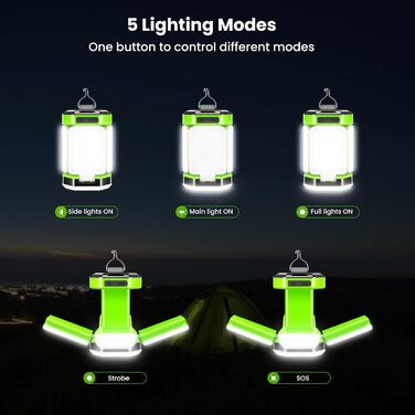 Ліхтар намету BICKON: 60 LED, 25 годин роботи, 4000mAh, 5 режимів, регулювання яскравості, для кемпінгу, походу, надзвичайних ситуацій