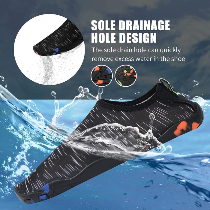 Чоботи для плавання та водних видів спорту для жінок та чоловіків. Нековзкі, швидковисихаючі, розмір 36-45 (39 EU, A Чорний)
