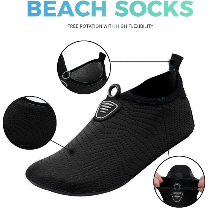 Аквашузи для плавання та відпочинку на пляжі - чоловічі та жіночі, чорні, розмір 35/36 EU