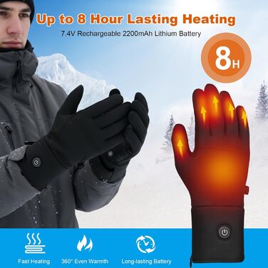 Обогревні рукавички-внутрішні рукавички для чоловіків та жінок, акумулятор 7,4 В, 3 режими нагріву (40-65°C), сенсорний екран, для роботи на відкритому повітрі, зимових видів спорту (XS-S)
