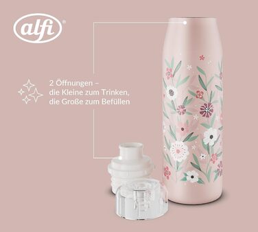 Термос-пляшка alfi KIDS ISO 500 мл рожевий для дітей, нержавіюча сталь, герметична, з кришкою, тримає 12 годин тепло, 24 години холод, для газованої води, BPA-free