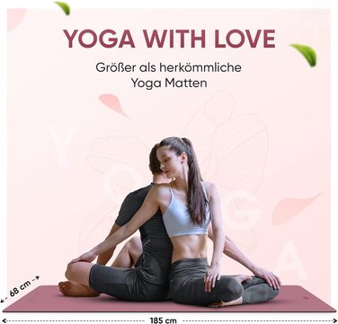 YOGALABS® Преміум йога-мат STUDIO 185×68×0,4 см, екстра великий, ремінь у комплекті, ECO PU та натуральний каучук, антиковзка поверхня, для йоги, гімнастики та пілатесу, 100% екологічний, без шкідливих речовин, бузковий