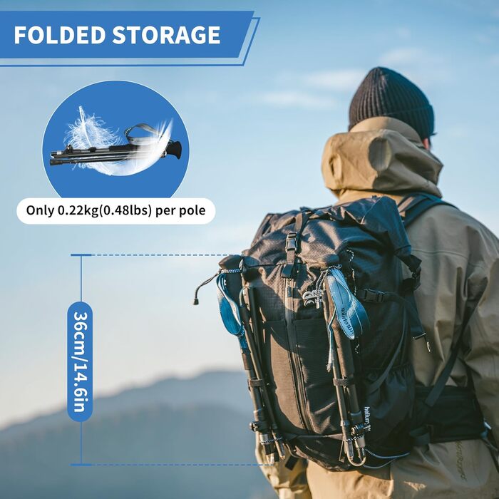 Трекінгові палиці Naturehike Ultraleicht - легкі складані палиці для піших прогулянок та трекінгу (115-135 см, алюміній 7075, чорний)