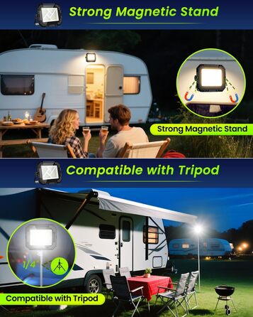 LED прожектор на акумуляторі CLV 200W, 20000mAh, IP66, вологостійкий, 4 режими, 2 рівні яскравості, USB, сонячна панель, для кемпінгу, будівництва, аварійне освітлення (чорний)