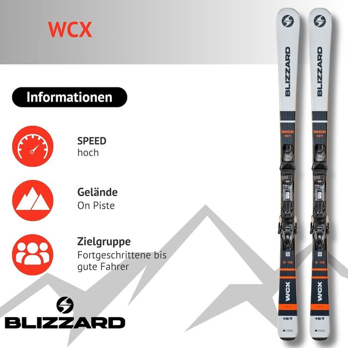 Льодоступи для фріраїду Blizzard WCX - повний камбер та рокер - з кріпленнями TLT10 Demo Z3-10 - для досвідчених та хороших лижників - слаломні лижі для підготовлених трас