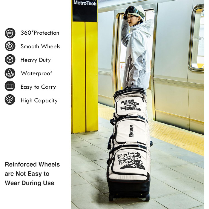 Чохол для сноуборду XCMAN на колесах, 160/190 см, сірий - для перевезення та подорожей