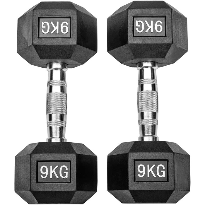 Гантелі Bad Company Hexagon 18 кг (2×9 кг), обгумовані, чорні, для студії
