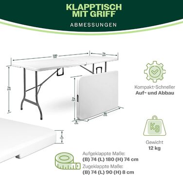 Складаний туристичний стіл Blumixx 180x74x74 - Легкий, стійкий, для кемпінгу, саду, балкону, фестивалів та відпочинку на природі.