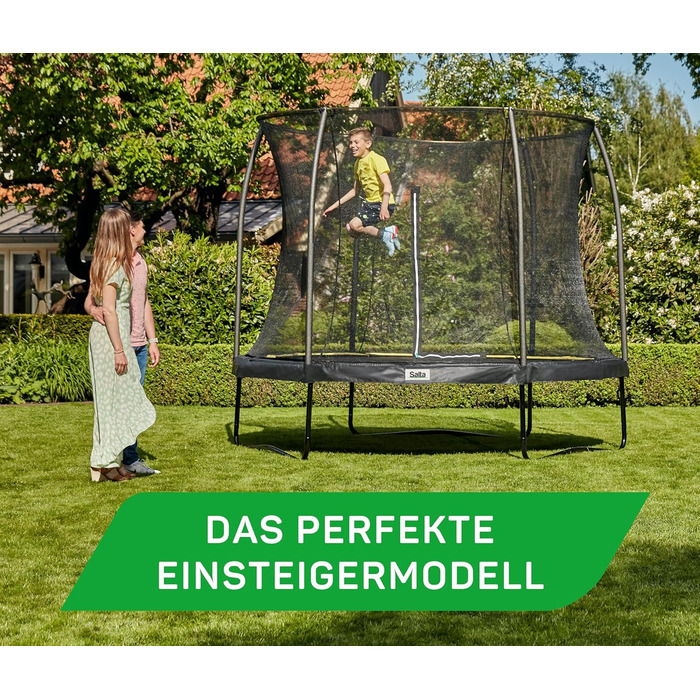Круглий вуличний батут Salta Comfort Edition ⌀213/305/366см - комплект з захисним покриттям, сіткою та пружинами (TÜV geprüft, чорний/зелений/рожевий)