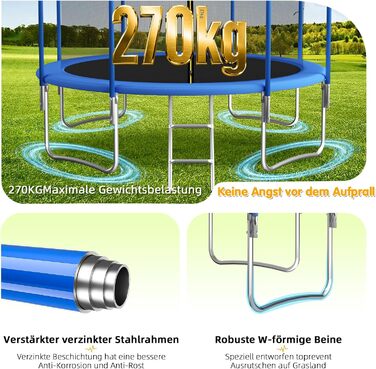 Трамплін Redkid Ø 305/366 см з сіткою, драбиною та баскетбольним кільцем, для дітей, вантажопідйомність 200 кг