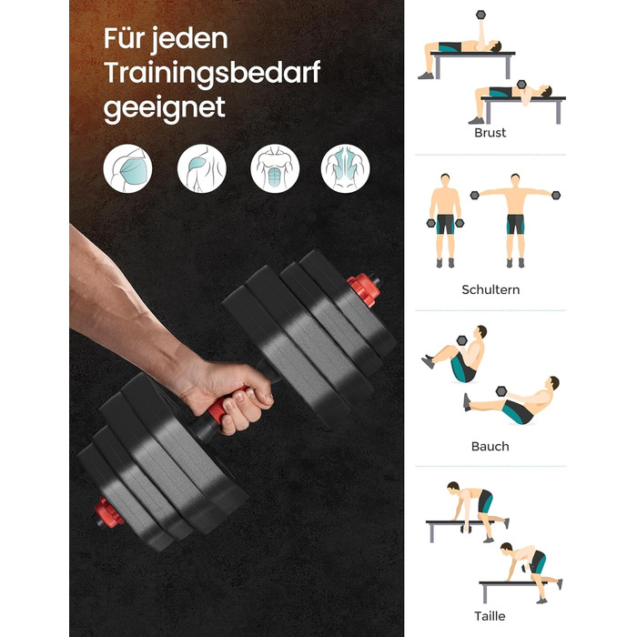 Набір гантелей SONGMICS з підключенням, шестигранна форма, 10-40 кг, для фітнесу та силових тренувань вдома та в залі