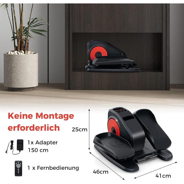 Еліптичний тренажер COSTWAY Mini під стіл, електричний з LED-дисплеєм та пультом, для дому, портативний, червоний