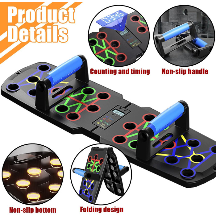 Дошка для віджимань з таймером, тренажер для пресу, фітнес-обладнання для дому, чорний