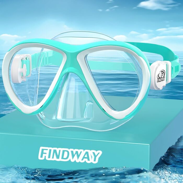 Дитяча маска для плавання та снорклінгу Findway, панорамна 180°, силікон, антипротікання, для хлопчиків і дівчаток 3-14 років, модель A9-Aqua