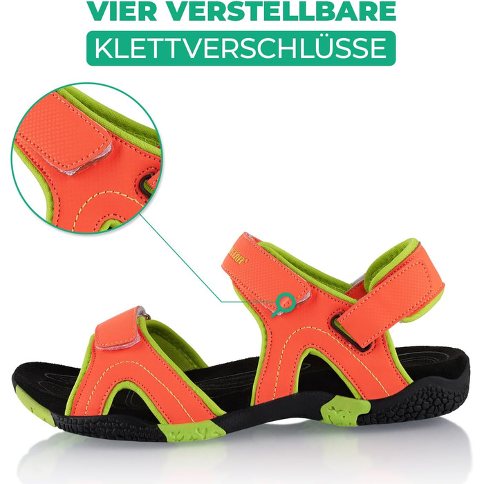 Трекінгові сандалії Fusskleidung для жінок та чоловіків, літні гірські взуття з міцною протекторною підошвою, помаранчево-зелені, розмір 41 EU